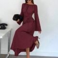 Siren Gaze Robe longue à manches longues avec taille cintrée élégante pour femmes