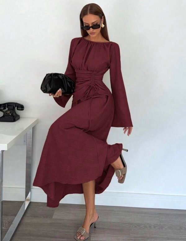 Siren Gaze Robe longue à manches longues avec taille cintrée élégante pour femmes