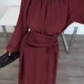 Siren Gaze Robe longue à manches longues avec taille cintrée élégante pour femmes