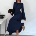 Siren Gaze Robe longue à manches longues avec taille cintrée élégante pour femmes
