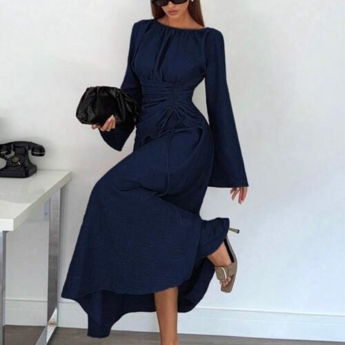 Siren Gaze Robe longue à manches longues avec taille cintrée élégante pour femmes