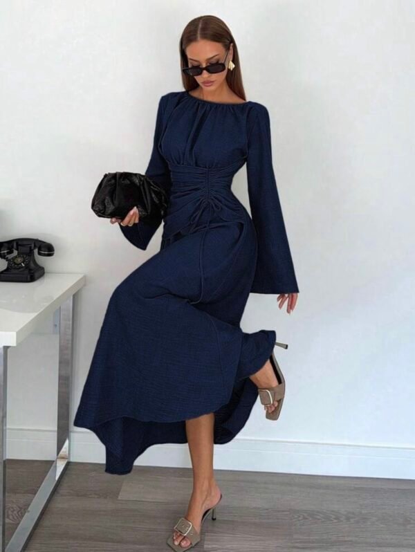 Siren Gaze Robe longue à manches longues avec taille cintrée élégante pour femmes