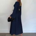 Siren Gaze Robe longue à manches longues avec taille cintrée élégante pour femmes