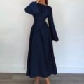 Siren Gaze Robe longue à manches longues avec taille cintrée élégante pour femmes