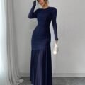 Firerie Robe à manches longues en maille col rond pour femmes, convient à la saison d'automne, tenue de rentrée scolaire, tenue d'enseignante