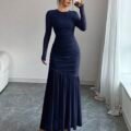 Firerie Robe à manches longues en maille col rond pour femmes, convient à la saison d'automne, tenue de rentrée scolaire, tenue d'enseignante