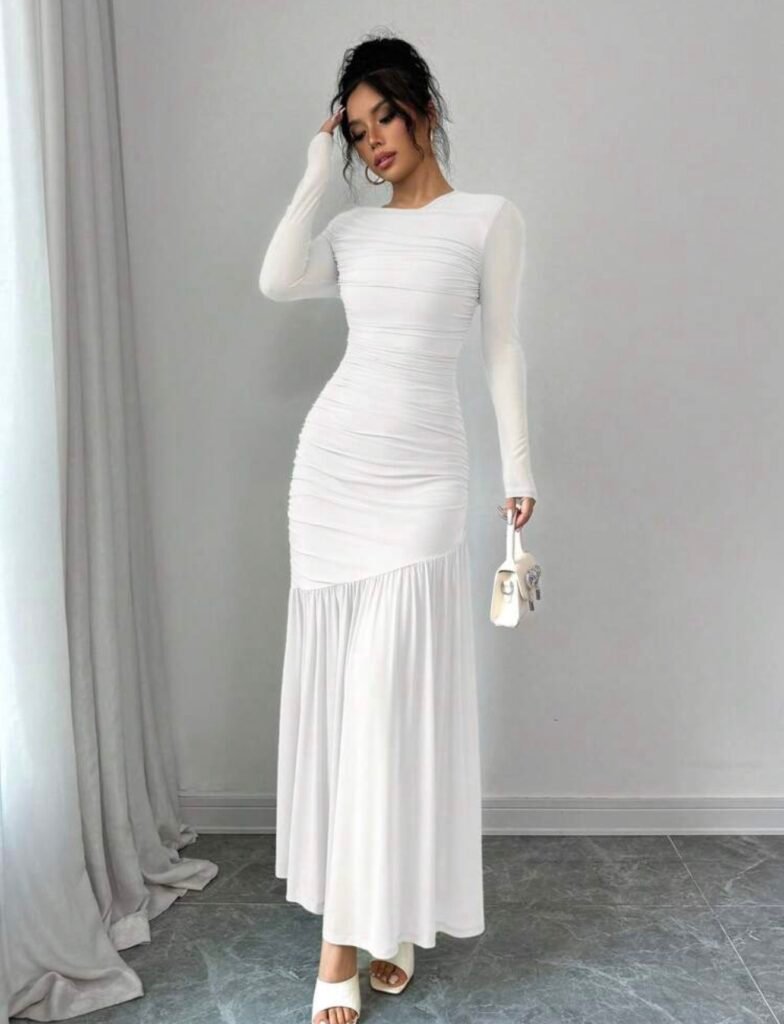 Firerie Robe à manches longues en maille col rond pour femmes, convient à la saison d'automne, tenue de rentrée scolaire, tenue d'enseignante