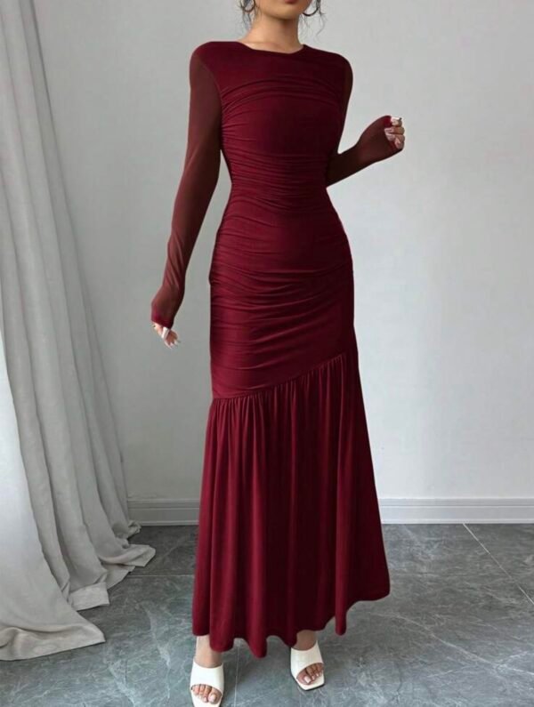 Firerie Robe à manches longues en maille col rond pour femmes, convient à la saison d'automne, tenue de rentrée scolaire, tenue d'enseignante