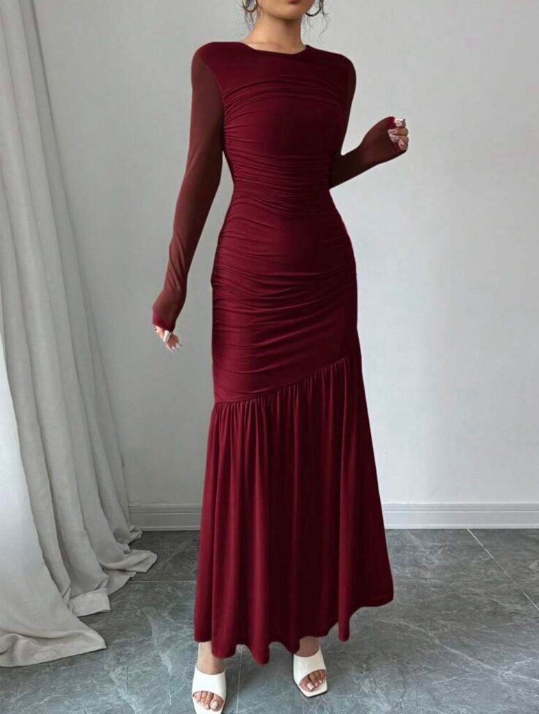 Firerie Robe à manches longues en maille col rond pour femmes, convient à la saison d'automne, tenue de rentrée scolaire, tenue d'enseignante