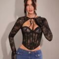 ملابس صيفية من SHEIN BAE، توب دانتيل أنيق مناسب للمنزل والخروج، بتصميم مستوحى من جلسات الشاي والستايل الملكي، مناسب للخروجات، شاي بعد الظهر، الحفلات والسفر، بأكمام طويلة، ومناسب أيضاً لعيد الحب