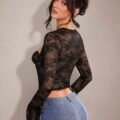 ملابس صيفية من SHEIN BAE، توب دانتيل أنيق مناسب للمنزل والخروج، بتصميم مستوحى من جلسات الشاي والستايل الملكي، مناسب للخروجات، شاي بعد الظهر، الحفلات والسفر، بأكمام طويلة، ومناسب أيضاً لعيد الحب