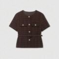 Veste courte à fleurs en métal à simple boutonnage en tweed avec ceinture pour l'été pour femmes
