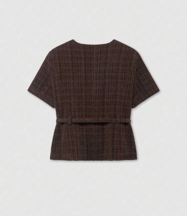 Veste courte à fleurs en métal à simple boutonnage en tweed avec ceinture pour l'été pour femmes