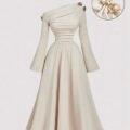 SHEIN MOD Robe midi asymétrique à une épaule noire et dorée pour femmes, élégante, chic automne/hiver, pour soirée, dîner, fête, Thanksgiving, Nouvel An, Noël