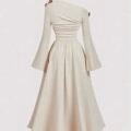 SHEIN MOD Robe midi asymétrique à une épaule noire et dorée pour femmes, élégante, chic automne/hiver, pour soirée, dîner, fête, Thanksgiving, Nouvel An, Noël