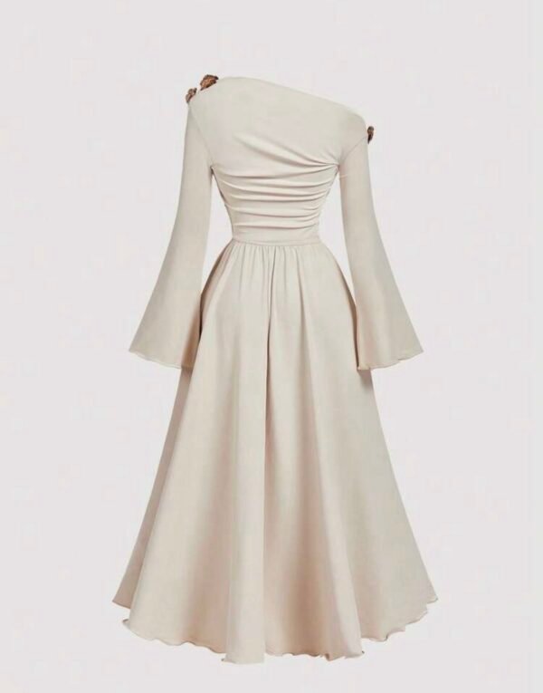 SHEIN MOD Robe midi asymétrique à une épaule noire et dorée pour femmes, élégante, chic automne/hiver, pour soirée, dîner, fête, Thanksgiving, Nouvel An, Noël