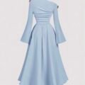 SHEIN MOD Robe midi asymétrique à une épaule noire et dorée pour femmes, élégante, chic automne/hiver, pour soirée, dîner, fête, Thanksgiving, Nouvel An, Noël