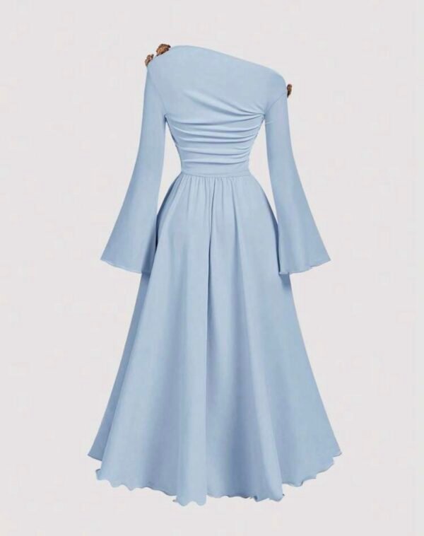 SHEIN MOD Robe midi asymétrique à une épaule noire et dorée pour femmes, élégante, chic automne/hiver, pour soirée, dîner, fête, Thanksgiving, Nouvel An, Noël