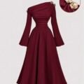 SHEIN MOD Robe midi asymétrique à une épaule noire et dorée pour femmes, élégante, chic automne/hiver, pour soirée, dîner, fête, Thanksgiving, Nouvel An, Noël