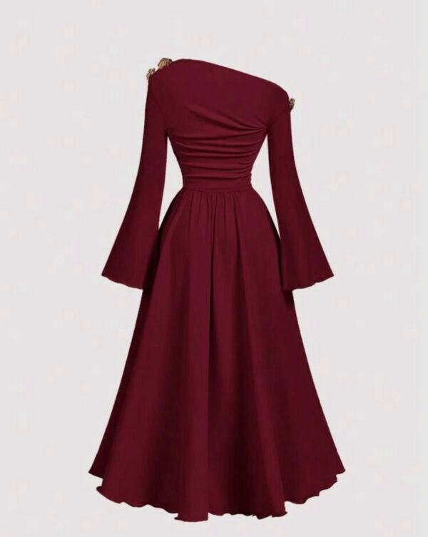 SHEIN MOD Robe midi asymétrique à une épaule noire et dorée pour femmes, élégante, chic automne/hiver, pour soirée, dîner, fête, Thanksgiving, Nouvel An, Noël